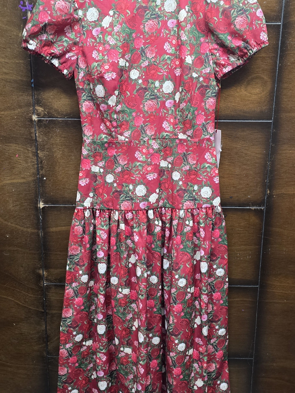 Damaris Bailey Floral Red Maxi Dress with Puff Sleeves Nwot Xs